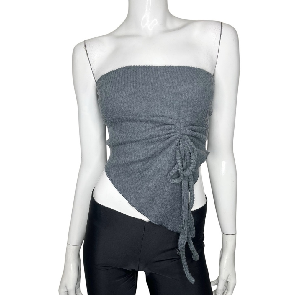 🤑 5/$25 SHEIN Gray High-Low Ribbed Runched Sweater Strapless Crop Top
